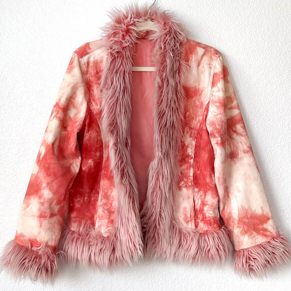 Tie Dye Fur Trim Cord Jacket (M)