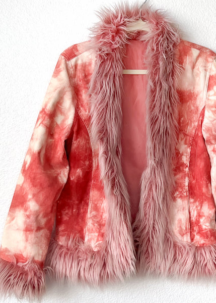 Tie Dye Fur Trim Cord Jacket (M)