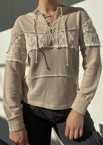 Patchwork Lace Up Knit (S)