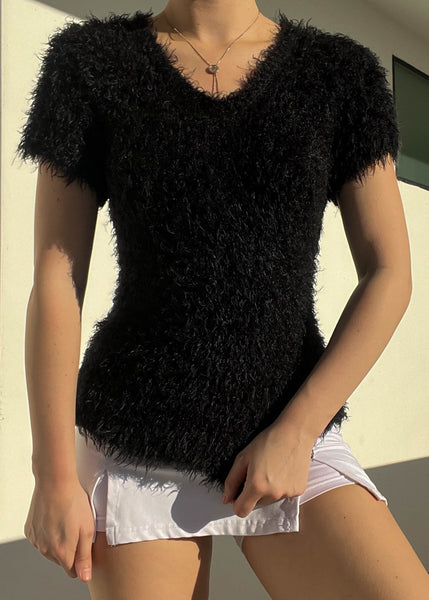 90's Black Fuzzy Tee (S-M)