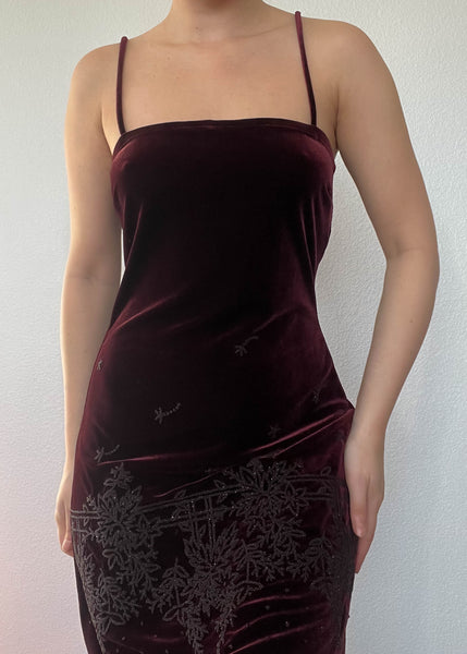 90's Beaded Velvet Mini Dress (M)