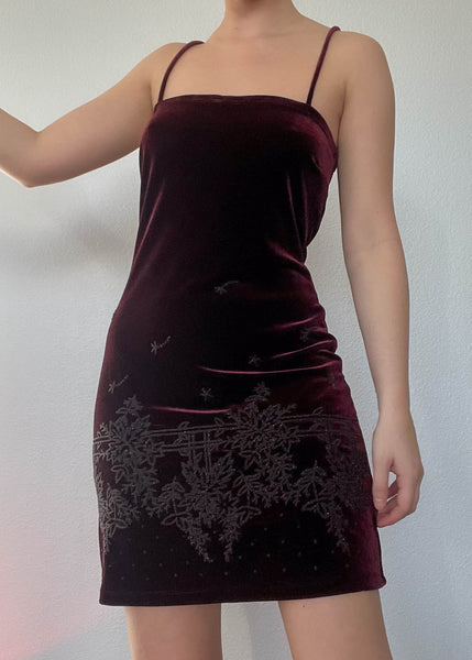 90's Beaded Velvet Mini Dress (M)