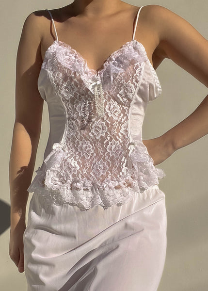 90's White Lace Lingerie Tank (S)