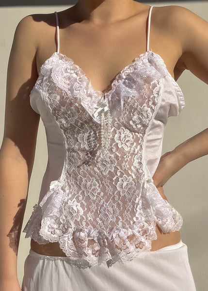 90's White Lace Lingerie Tank (S)