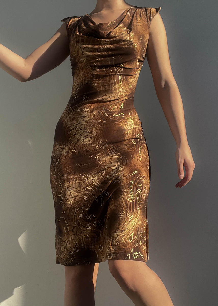 Stretchy brown print dress main image 1