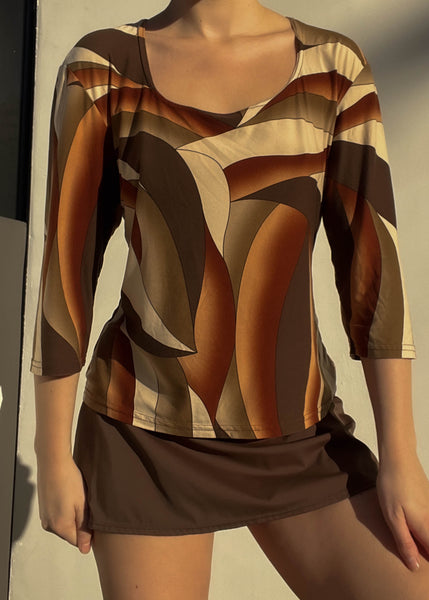 Brown Abstract Print Top (M)
