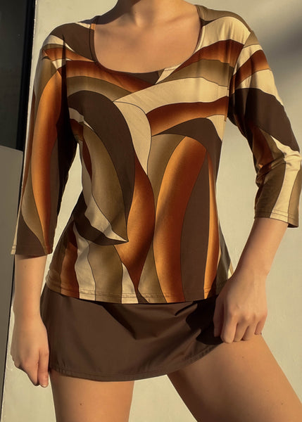 Brown Abstract Print Top (M)