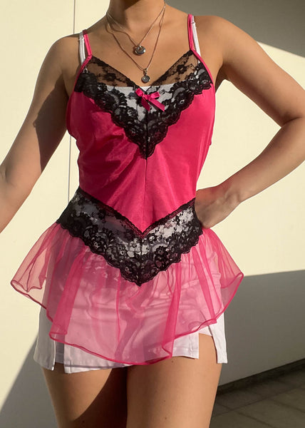 90's Pink & Black Lingerie Top (S)