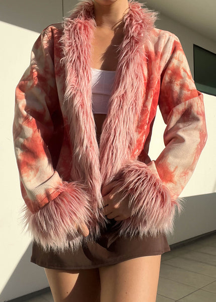 Tie Dye Fur Trim Cord Jacket (M)