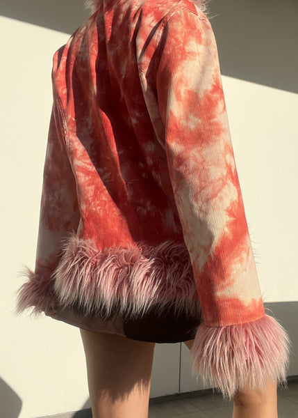 Tie Dye Fur Trim Cord Jacket (M)
