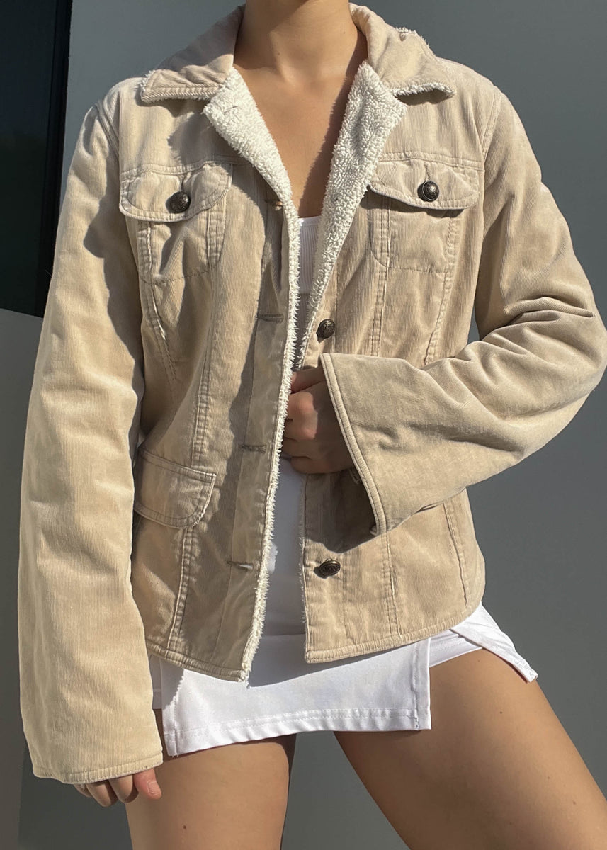 Y2k Beige & Cream Cord Jacket (M) Retro and Groovy
