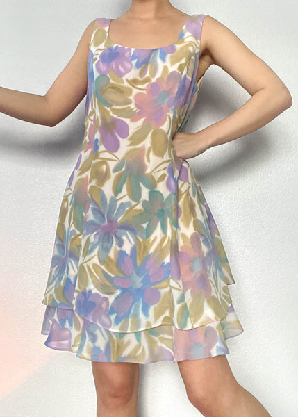 90's Pastel Floral Dress (L)