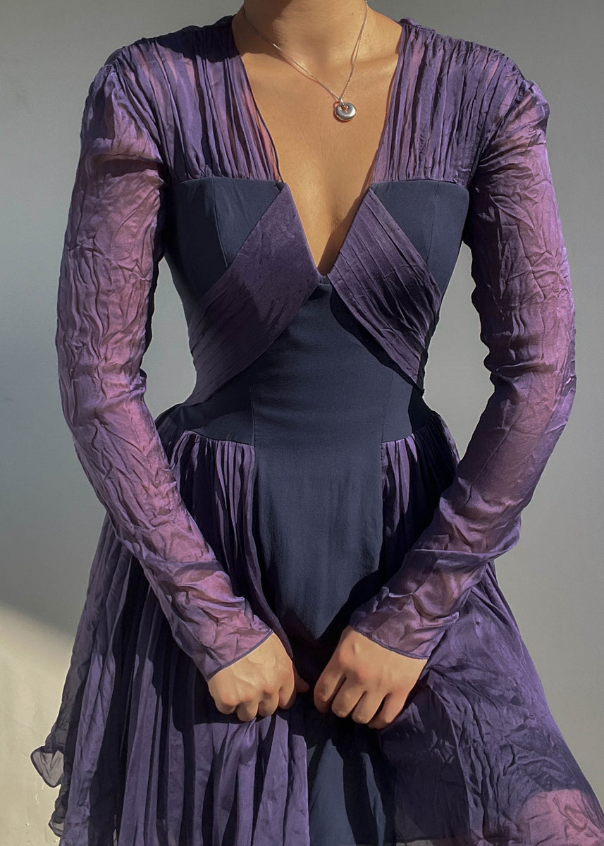 Dark Purple Long Sleeve Mini Dress (S)  Retro and Groovy