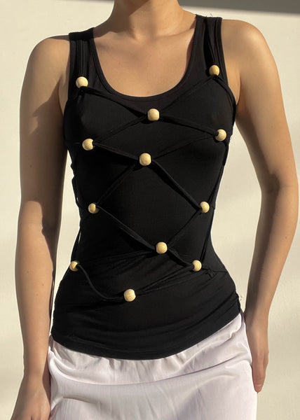 90's Criss-Cross Beaded Tank (S)