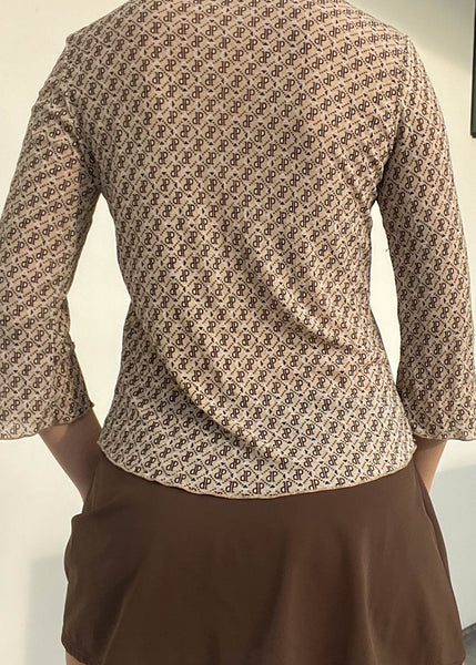 Y2k Beige & Brown Monogram Top (S)