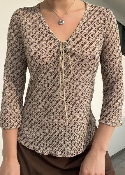 Y2k Beige & Brown Monogram Top (S)