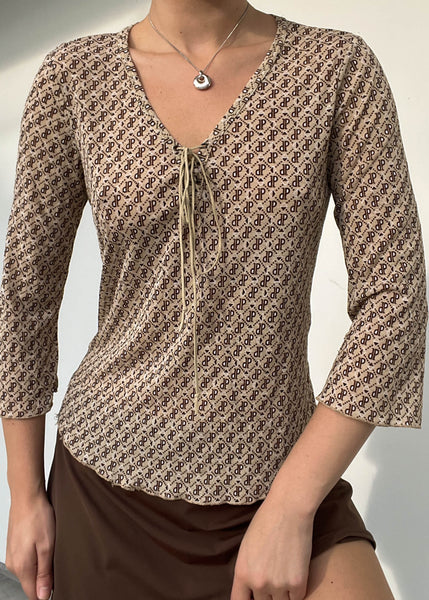 Y2k Beige & Brown Monogram Top (S)