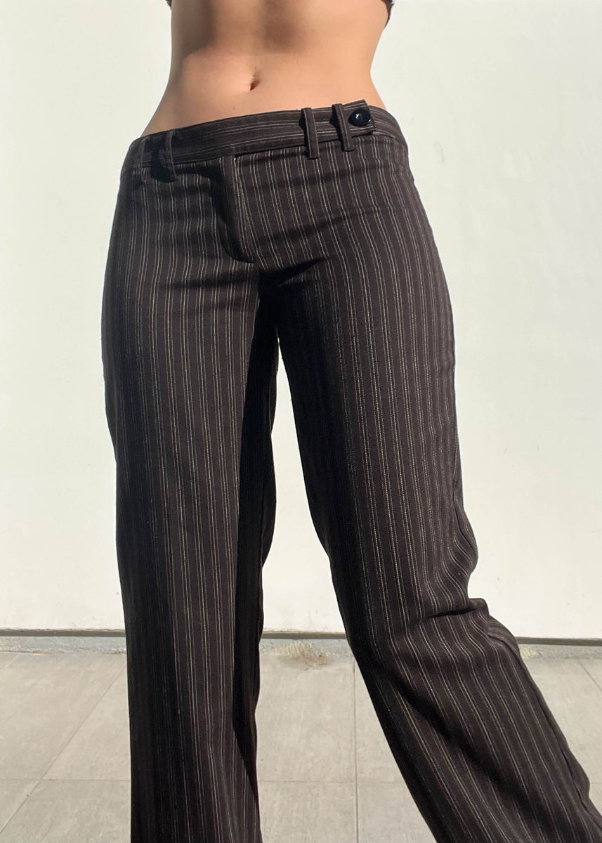 Y2k Dark Brown Pinstripe Pants Retro and Groovy
