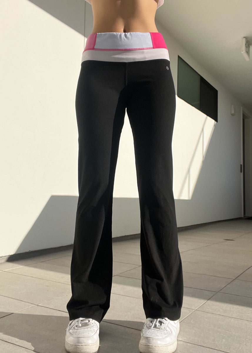 Y2k Pink & Black Yoga Pants (M) Retro and Groovy