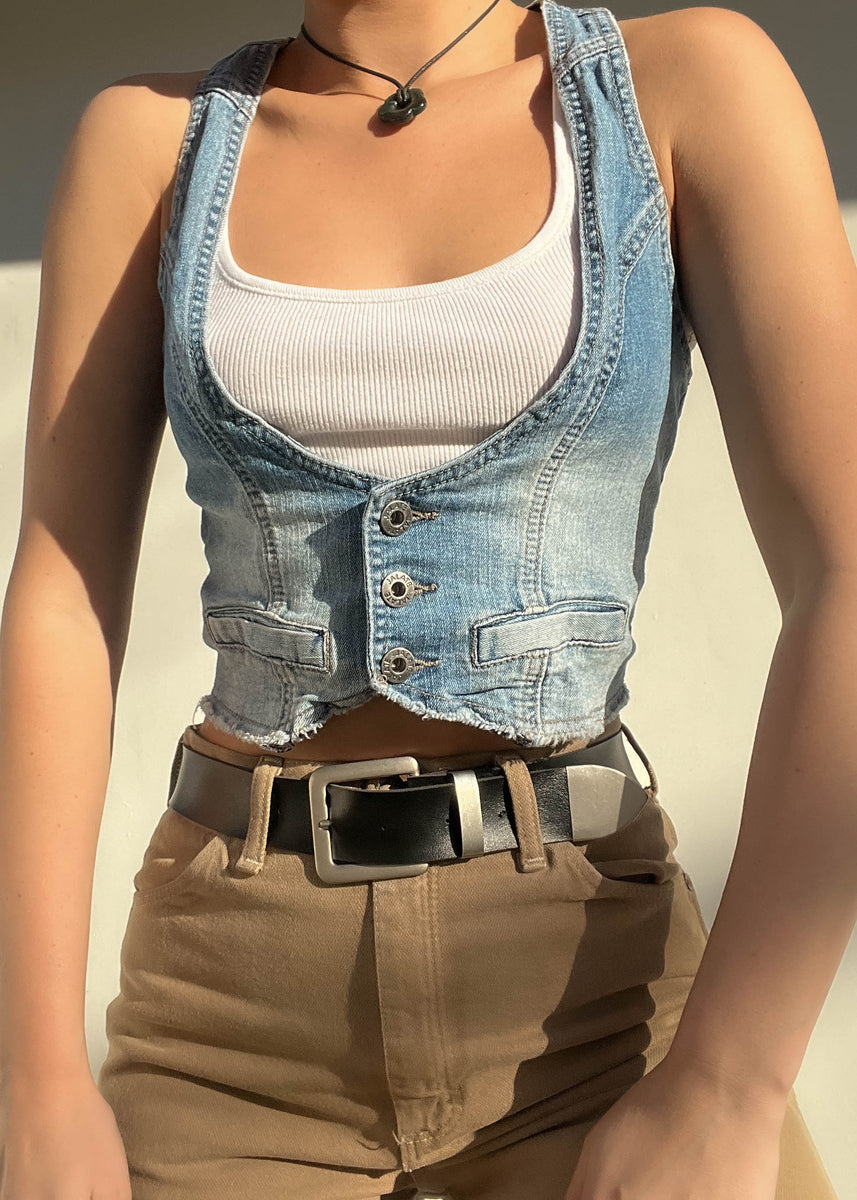 Y2k Denim Vest (S-M) – Retro and Groovy