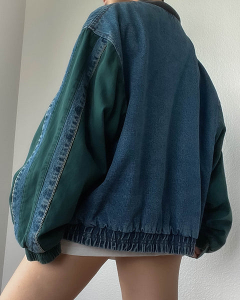 90's Forest Green & Denim Bomber (L)