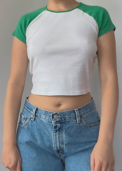 White & Green Baby Tee (S)