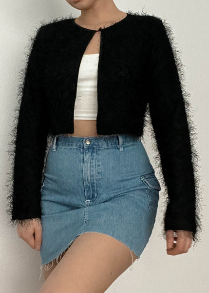 90’s Black Fuzzy Cardi (S)