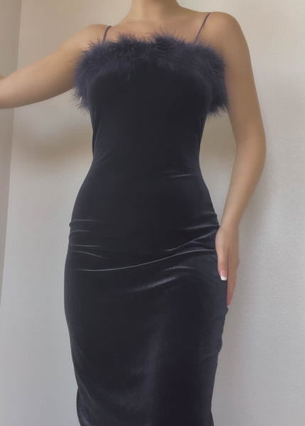 90’s Navy Velvet Maxi (S)