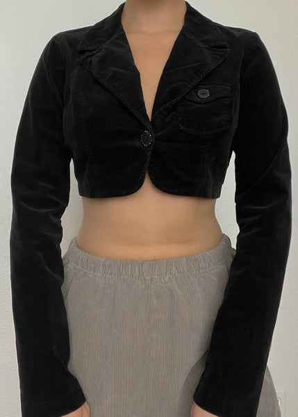 Black Velvet Cropped Jacket (S)