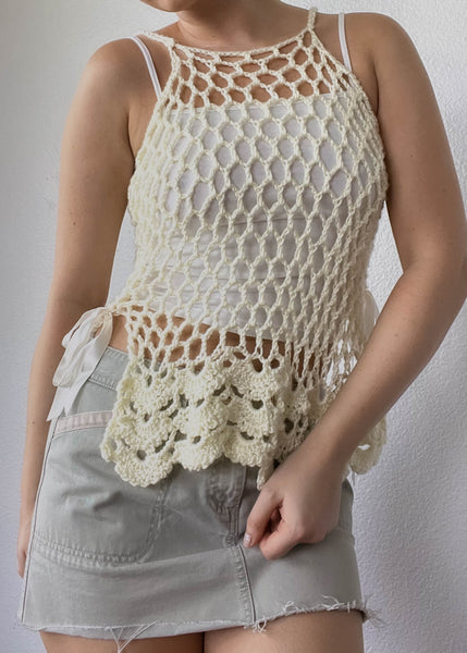 Pastel Yellow Crochet Tank (S)