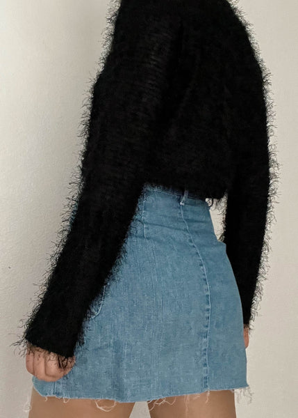 90’s Black Fuzzy Cardi (S)