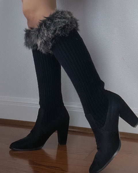 Y2k Black Fur Trim Boots (8.5)