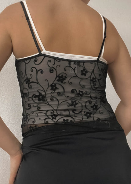 90’s Black Floral Mesh Tank (S)