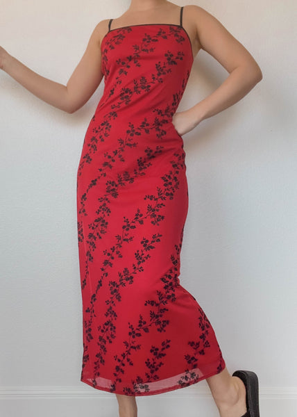 90’s Red & Black Floral Maxi (M)