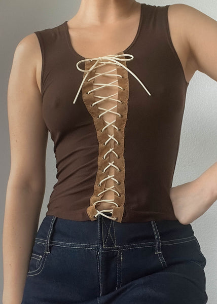 2000’s Brown Lace Up Tank (S)