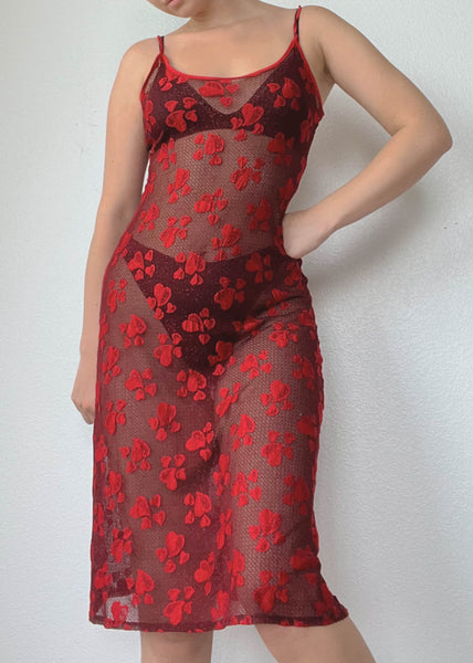 90's Red Hearts Midi Dress (S/M-M)