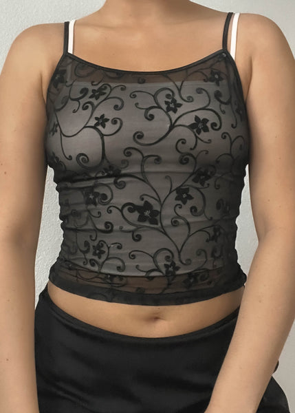 90’s Black Floral Mesh Tank (S)