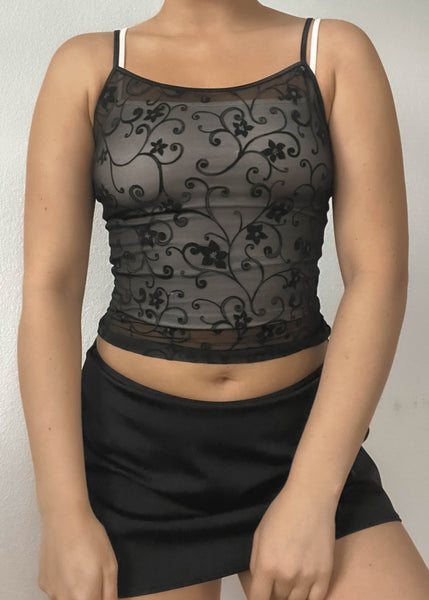 90’s Black Floral Mesh Tank (S)