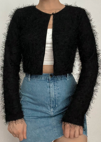 90’s Black Fuzzy Cardi (S)