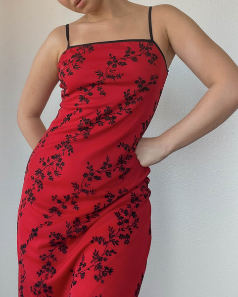 90’s Red & Black Floral Maxi (M)
