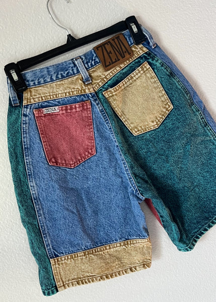 80's Color-Block Denim Shorts (26")