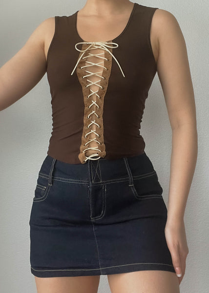 2000’s Brown Lace Up Tank (S)
