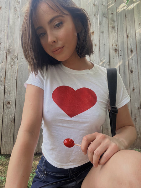 90's Red Heart Baby Tee (XS)
