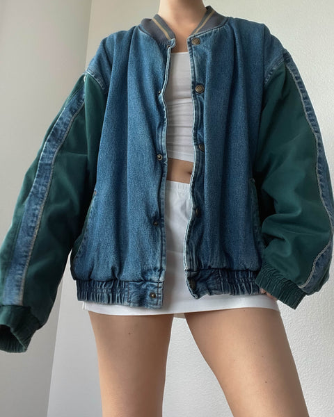 90's Forest Green & Denim Bomber (L)