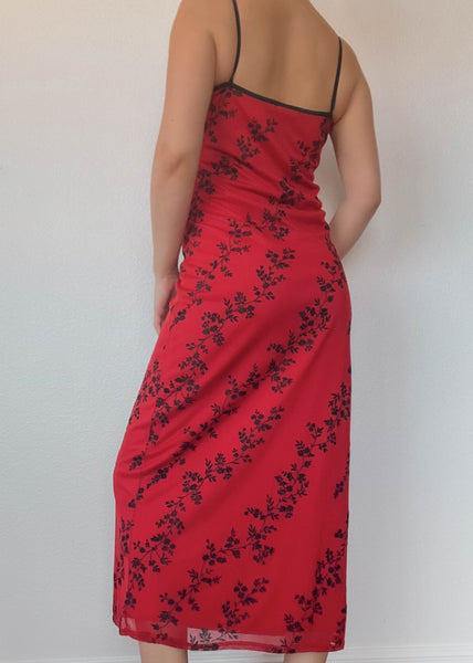 90’s Red & Black Floral Maxi (M)