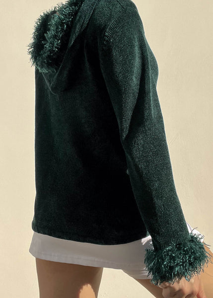 Forest Green Fuzzy Trim Knit (S-M)