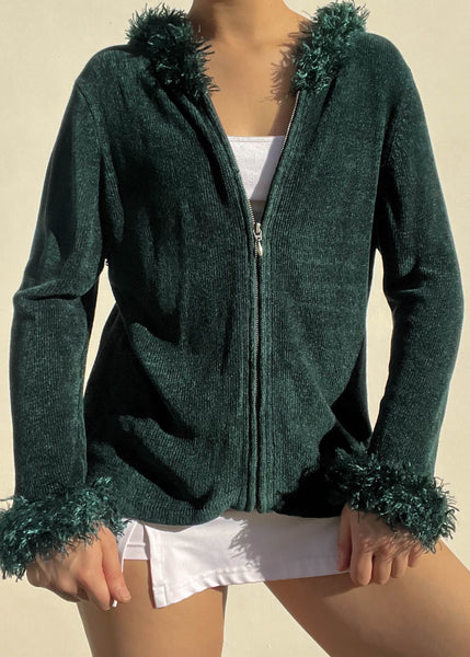 Forest Green Fuzzy Trim Knit (S-M)