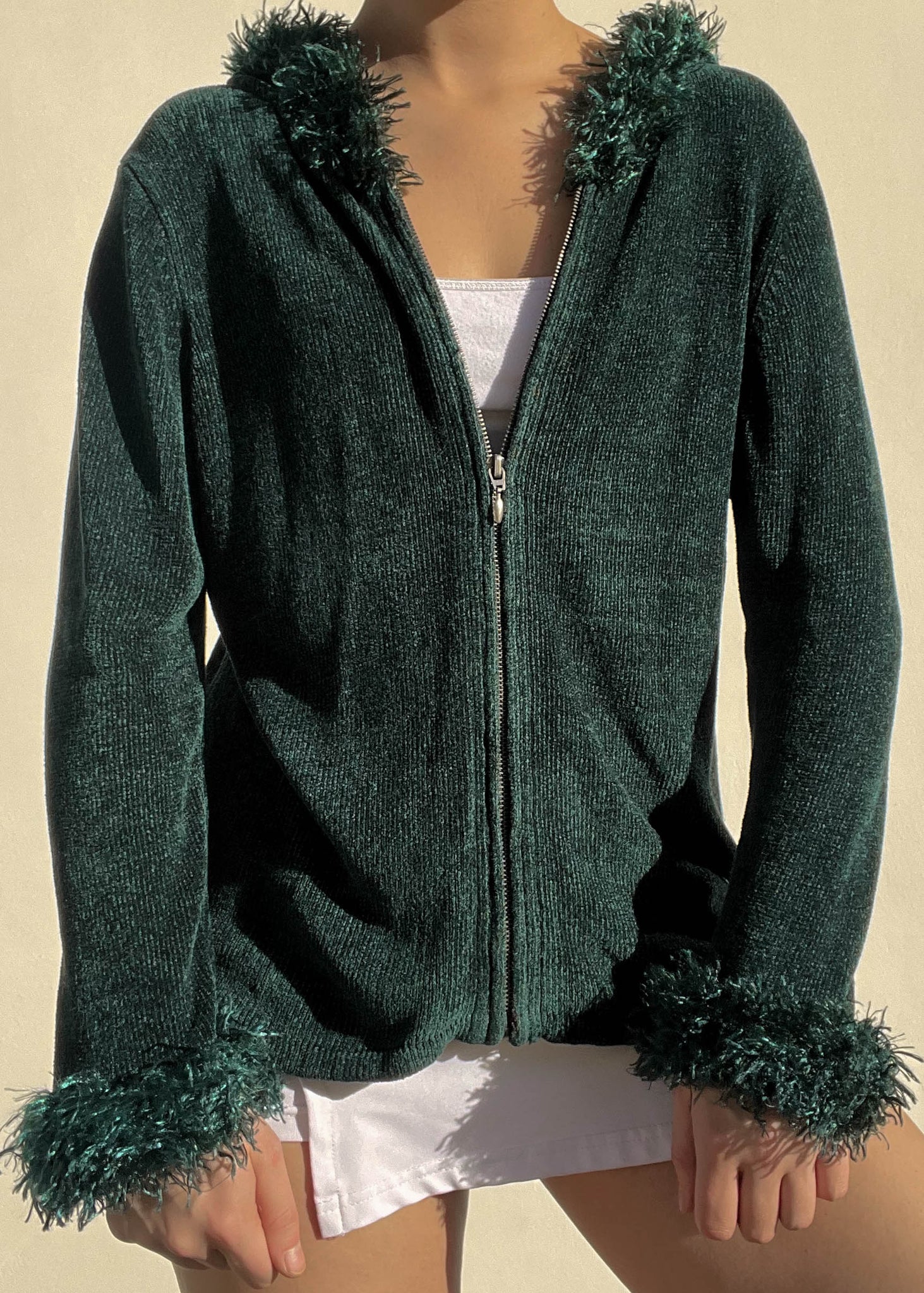 Forest Green Fuzzy Trim Knit (S-M)