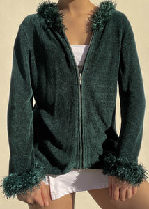 Forest Green Fuzzy Trim Knit (S-M)
