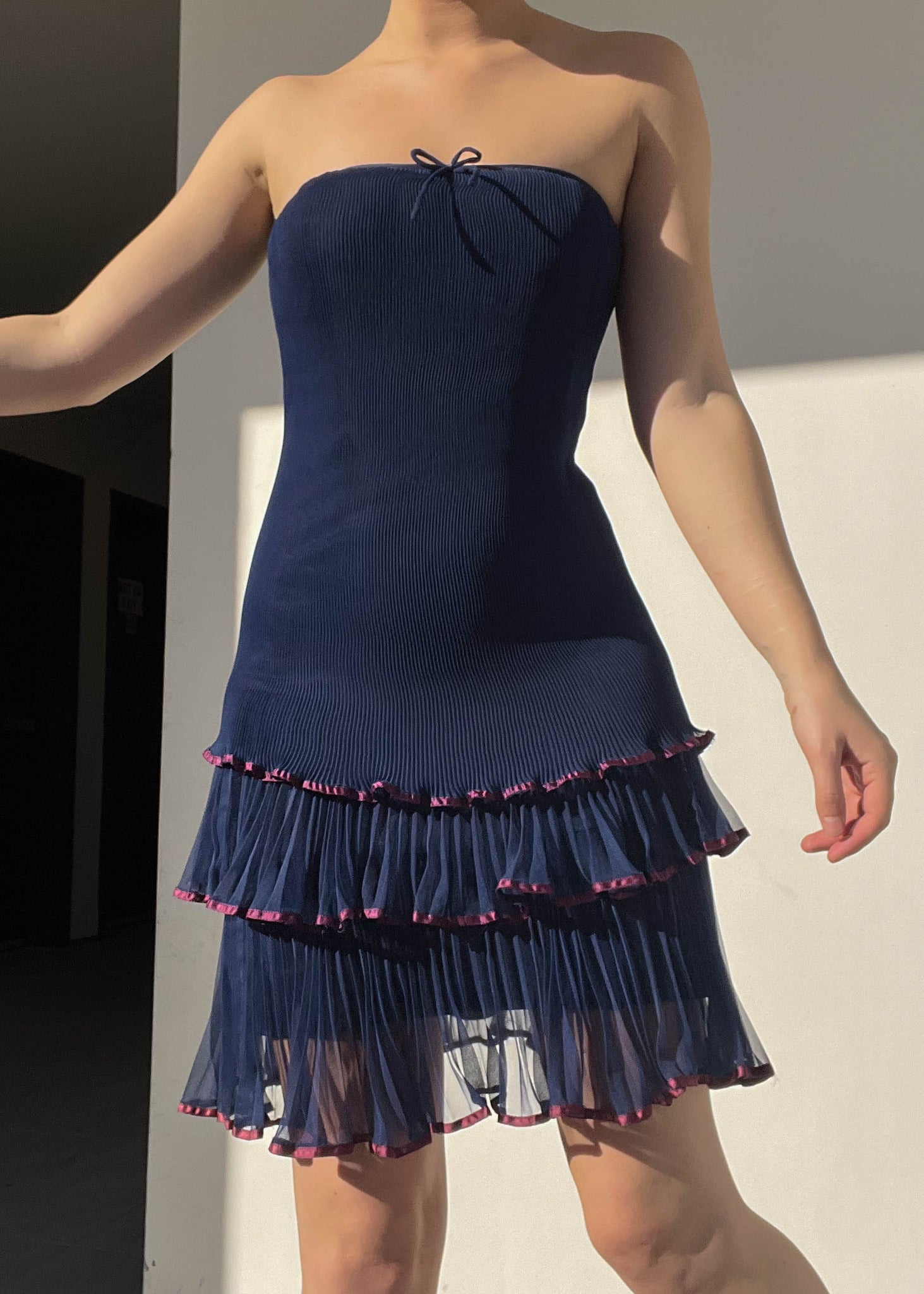 90’s Navy & Plum Ruffle Dress (S)